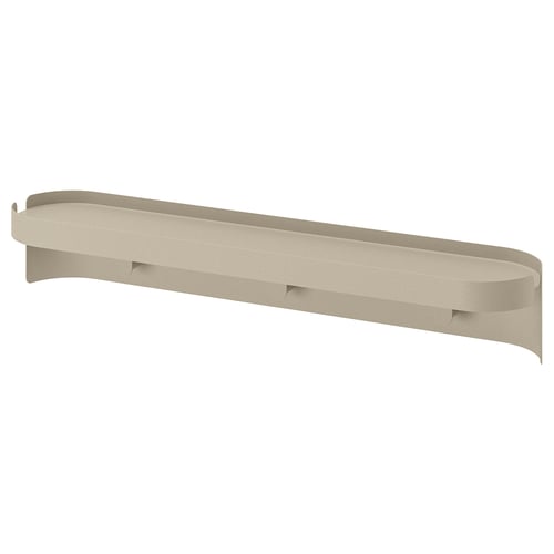 A sleek, beige-colored FLORSJÖN shelf with curved edges and a modern design, made of acrylic coating, powder coating, steel, and aluminium.