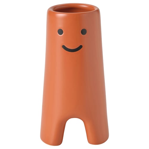Terracotta ceramic vase FRÖVÄXT with smiling face.