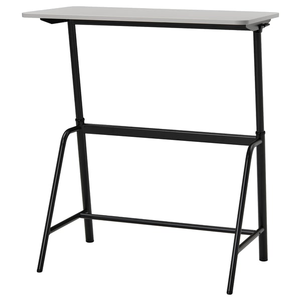 GLADHÖJDEN sit/stand desk, black & grey, minimalist, height adjustable.
