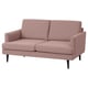 GRILLSTORP pink fabric sofa. U-shaped, with cushioned seats & backs. Dark wooden legs.