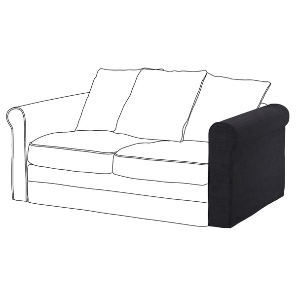 GRÖNLID love seat in dark grey, sleek modern design with rolled arms and removable cushions.