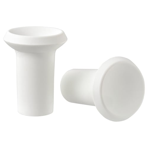 Two white GUBBARP knobs, cylindrical with smooth rounded tips, simple and modern design, made of polypropylene plastic.