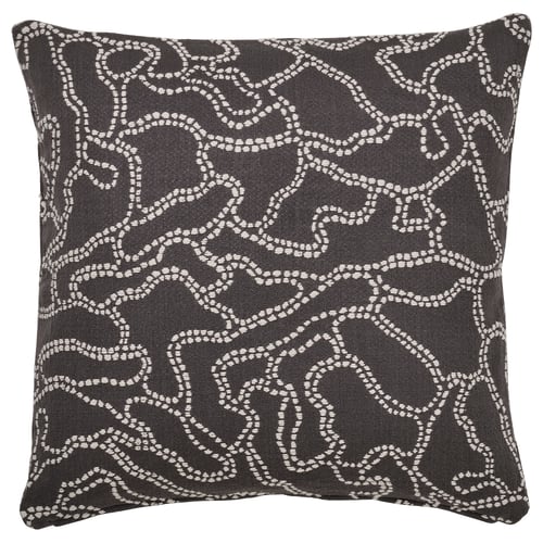 A GULDFLY cushion cover in anthracite with a white jacquard-woven pattern, rectangular shape, and soft cotton material.