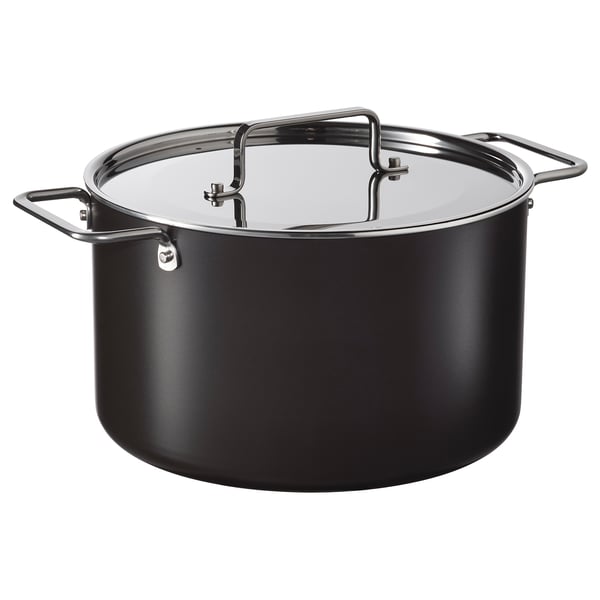 GULDÖRING Pot with lid, non-stick coating stainless steel/black-grey, 5 l
