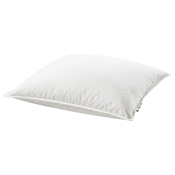 A white GULKAVLE pillow. Its rectangular, filled with recycled down and feathers, known for its comfort and support.