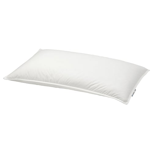 GULKAVLE: white pillow, soft, feather-down filled, low profile, cotton cover, rectangular shape.