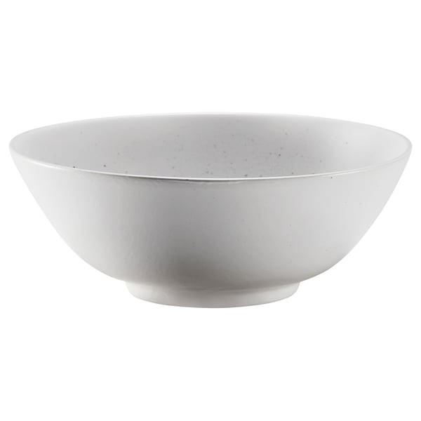 HARMYNTA: round, white porcelain serving bowl with light grey speckles, simple and elegant design, suitable for soups or salads.