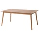HATTHOLMEN outdoor table. Its brown with a rectangular shape, made of solid eucalyptus wood. It has four tapering legs and an acrylic stained finish.