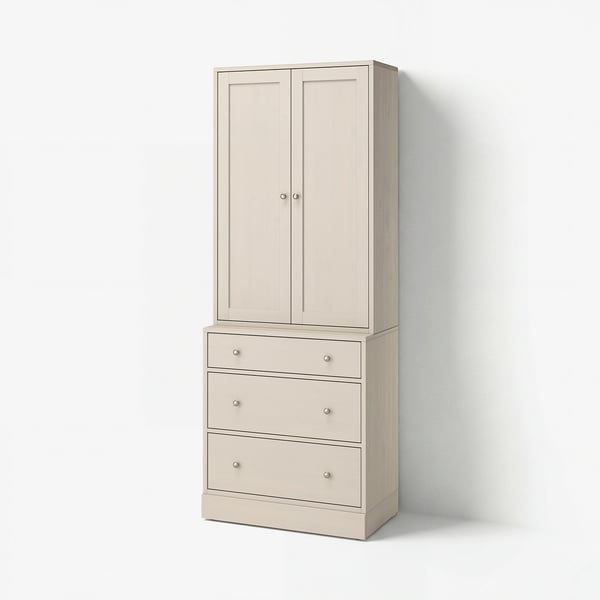 A beige HAVSTA storage unit with doors and drawers, made of wood.