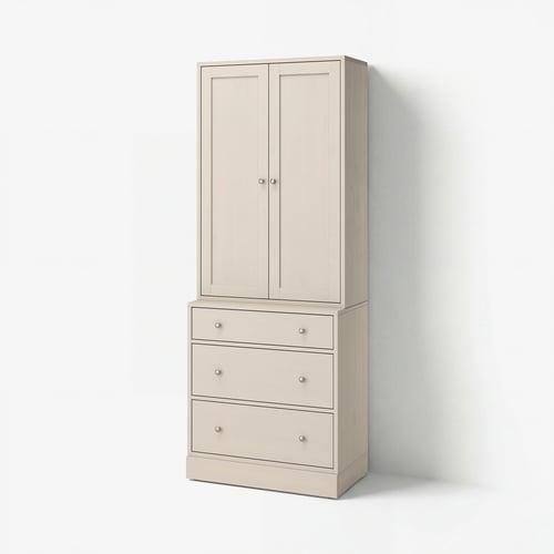 A beige HAVSTA storage unit with doors and drawers, made of wood.