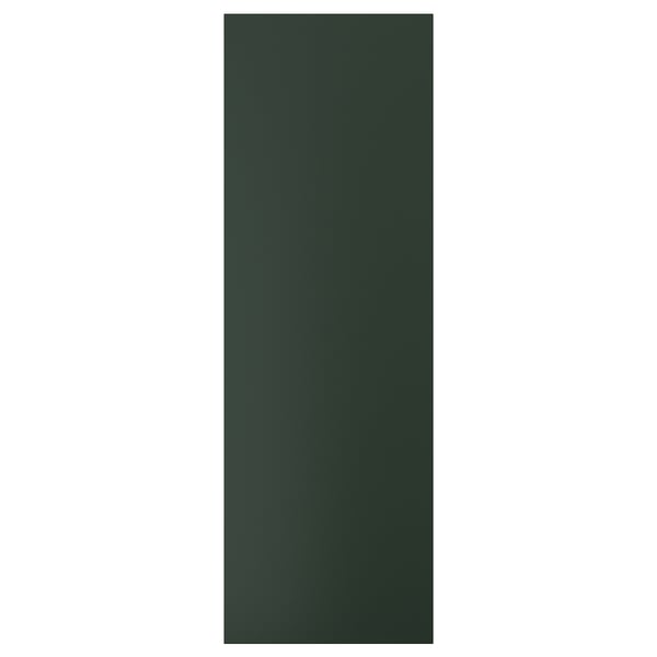 A HAVSTORP door in deep green. Its rectangular, smooth with straight lines, made from acrylic paint and fiberboard.
