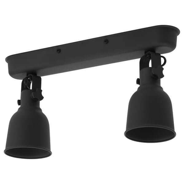 Black HEKTAR lamp with two adjustable, oversized metal shades.