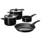 HEMLAGAD cookware in black. It includes pots and pans with non-stick surfaces and comfortable handles.