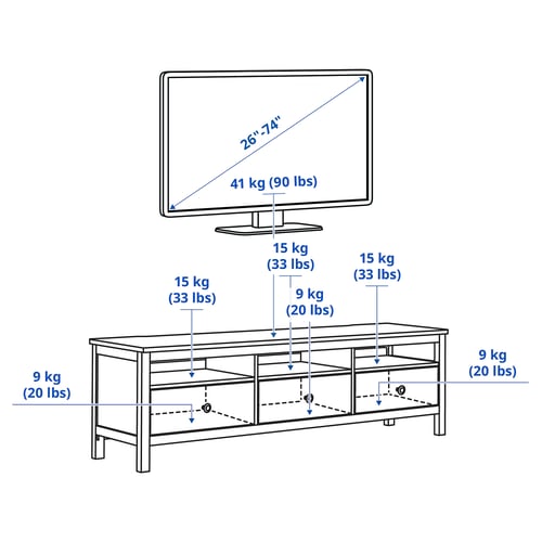 Illustration with measurements for the product: HEMNES.