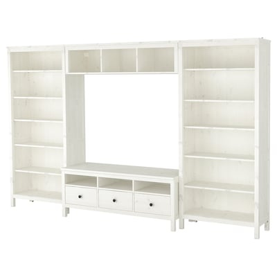 HEMNES white bookshelf unit. Wooden, classic style, adjustable shelves.