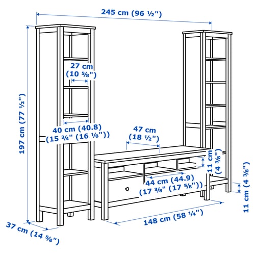 Illustration with measurements for the product: HEMNES.
