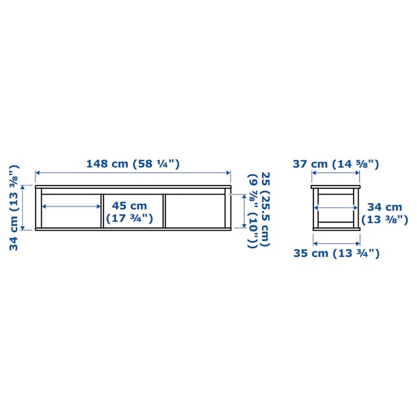Illustration with measurements for the product: HEMNES.