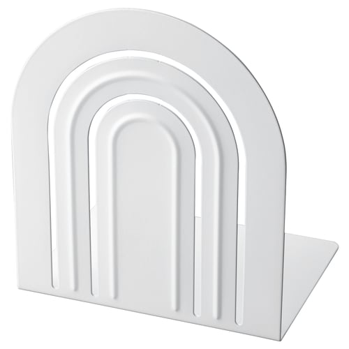 HÖSSLA white bookend, modern arch design, sturdy steel base.