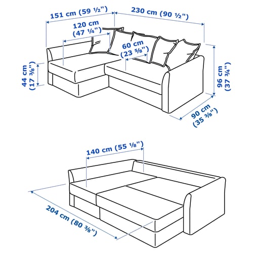 Illustration with measurements for the product: HOLMSUND.