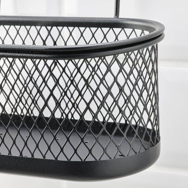 Close-up of black wire mesh HULTARP container, sturdy and well-crafted for durability.