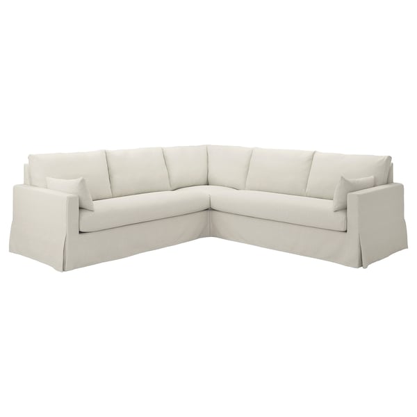 A white HYLTARP sectional sofa with clean lines, featuring plush cushions and a classic design.