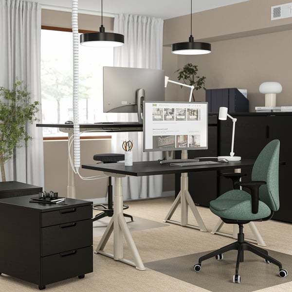 IDÅSEN Desk sit/stand, black/beige, 160x80 cm