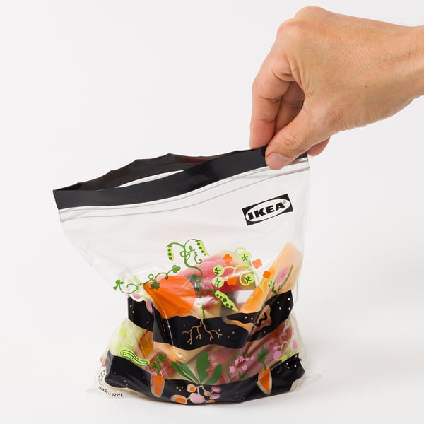 ISTAD Resealable bag, fruit/vegetables pattern black, 1 l