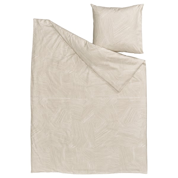 JÄRNTRÄD, beige bedding set, recycled cotton, abstract pattern.