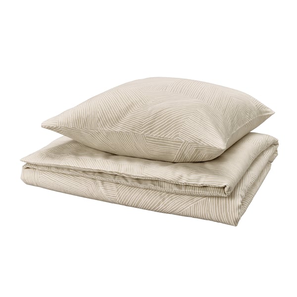 JÄRNTRÄD bedding, beige, geometric stripes, 100% recycled cotton.