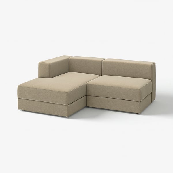 Modern beige modular sofa, JÄTTEBO, with a chaise longue, high-resilience foam, clean lines, and storage.
