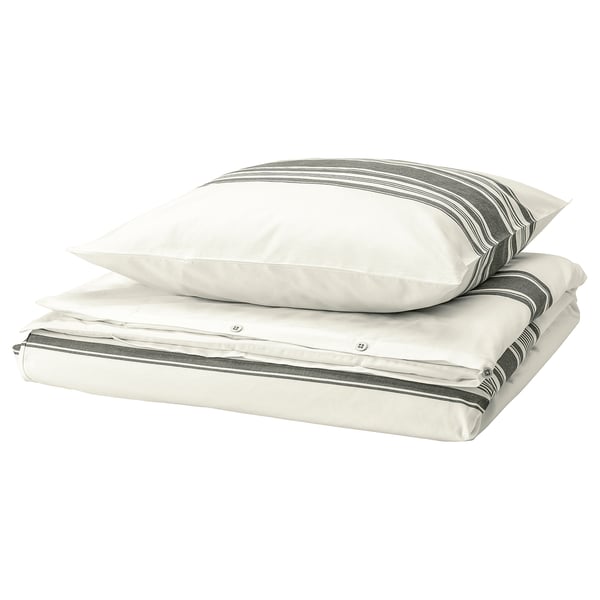 JÄTTEFRÄKEN bedding set, white with grey stripes, clean design, cotton and polyester.