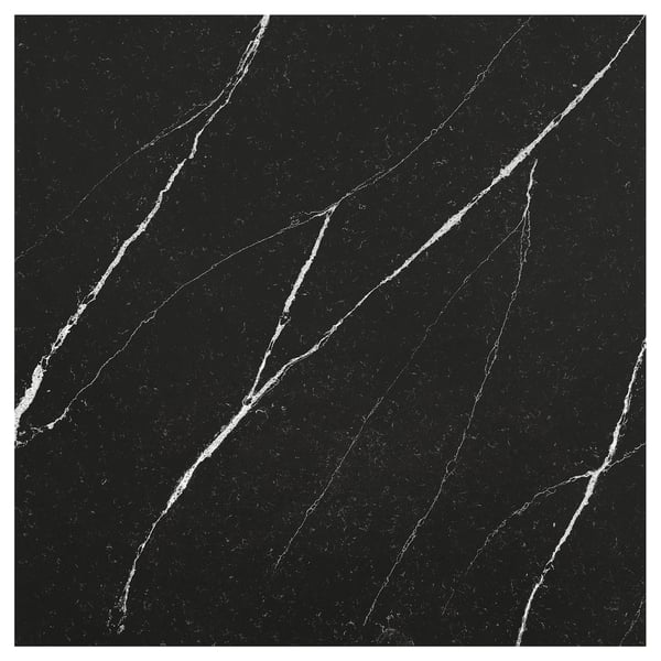 KASKER quartz worktop. Black with white veining. Smooth, polished surface. Rectangle shape.