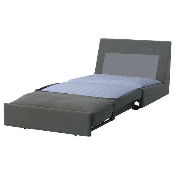KIVIK grey sofa-bed, compact & comfortable, fabric & foam, rectangular, minimalist design.