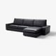 KIVIK black leather sectional sofa, modern design, comfortable deep seat, removable chaise.