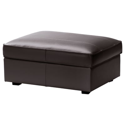 KIVIK footstool, grey, leather, square, with storage.