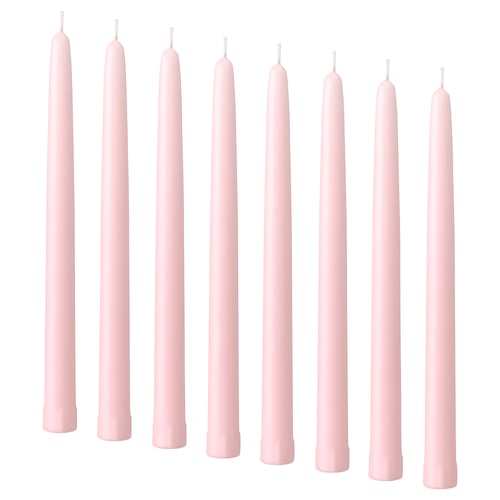 KLOKHET Unscented taper candle, light pink, 25 cm 6 hr