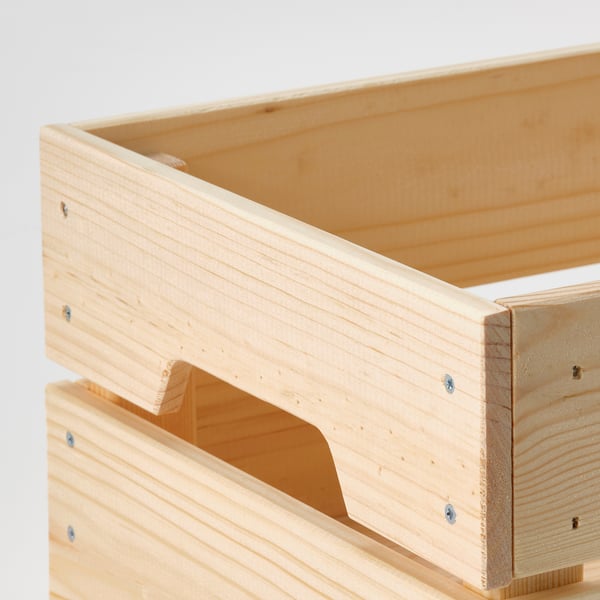 Wooden crate with handles, sturdy and durable, made of solid pine, ideal for storing items.