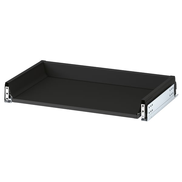 A KNIVSHULT black drawer with a sleek design. It smooth sides, and is made of steel and particleboard.