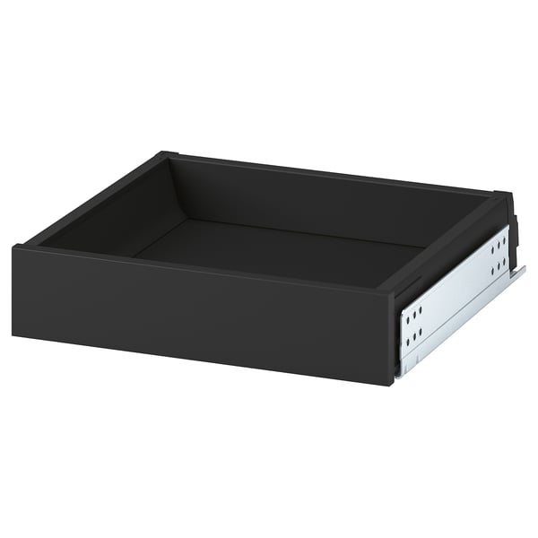 A KNIVSHULT dark grey drawer with a sleek, modern design, featuring smooth surfaces and metal runners.