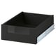 A KNIVSHULT black drawer with a glass front, featuring a sleek, handle-free modern design.