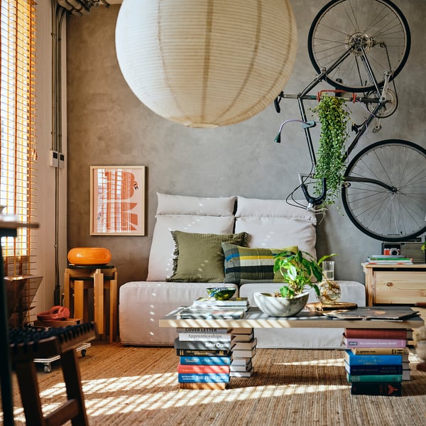 KOMPISHÄNG Mattress/pouffe, beige/red, 80x200 cm