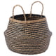Handwoven KRALLIG basket, black and natural seagrass, round with handles, stylish storage.