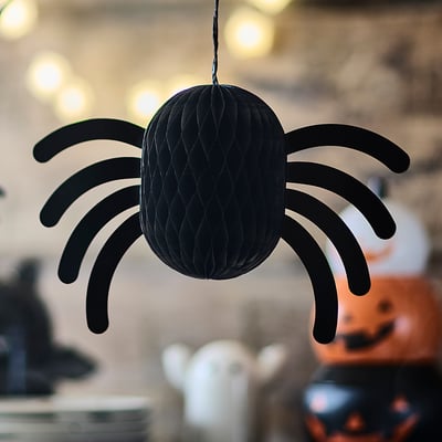 KUSTFYR Hanging decoration, spider black, 18 cm