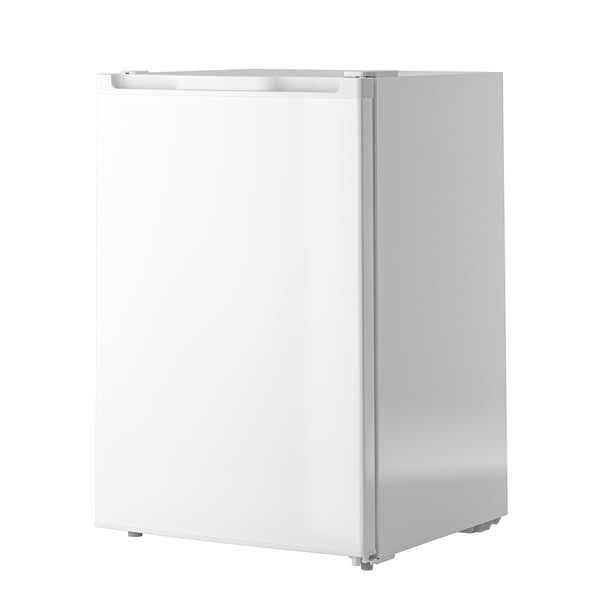 Small kitchen freestanding fridge with adjustable shelves and led lighting.