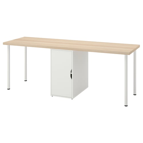LAGKAPTEN desk: light wood top, white legs & cabinet, simple design, practical storage.
