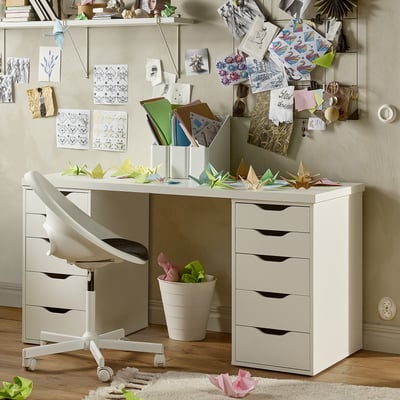 LAGKAPTEN desk with storage, chair, art wall, origami.