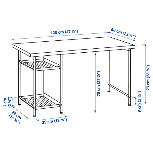 LAGKAPTEN / SPÄND Desk, white stained oak effect/black, 120x60 cm