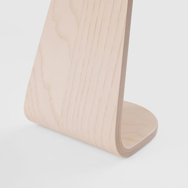 Wooden headset stand, simple design, natural finish, clean lines, surfaces smooth.