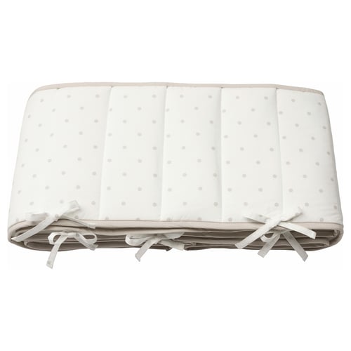 LENAST baby cot bumper pad, white, dotted, soft, tied ribbon edges.