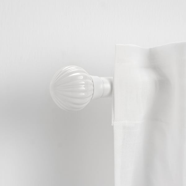 White ceramic finial, small, mounted on rod, elegant and discreet.